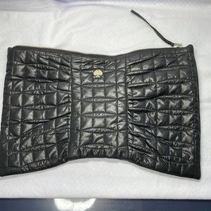 KATE SPADE black quilted bow shaped pouch with gold hardware